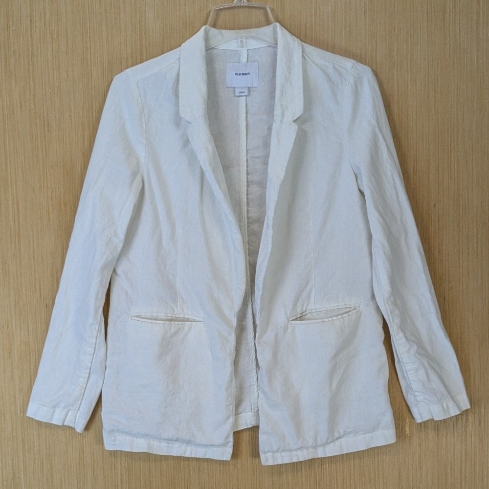 Old Navy Women's Preppy Minimalist Linen Blend Blazer Jacket S White Open Front